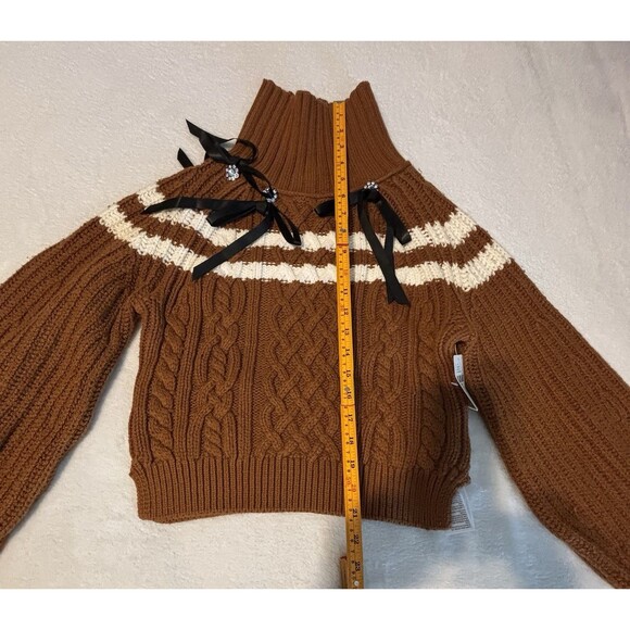 Anthropologie Maeve Turtleneck Balloon-Sleeve Bow Sweater Size Sm Honey NWT - Picture 8 of 9